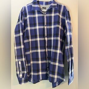 Vince Plaid Cotton Button-Front Shirt Blue/Black/White Size XL